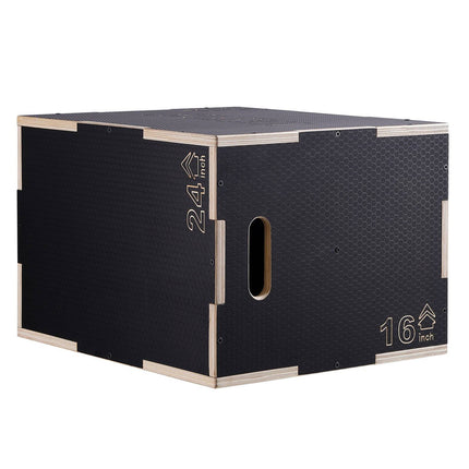 3-In-1 Plyometric Jump Box, 24-20-16 In Plywood, Black