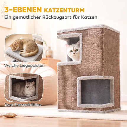 3-stöckiger Katzenkratzbaum mit Sisal-Kratzflächen und 2 Verstecken