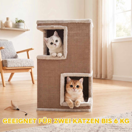 3-stöckiger Katzenkratzbaum mit Sisal-Kratzflächen und 2 Verstecken