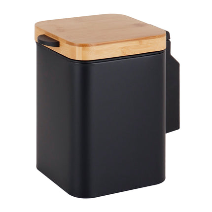 3-Liter Wandmülleimer, Schwarz, Bambusdeckel