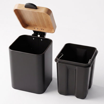 3-Liter Wandmülleimer, Schwarz, Bambusdeckel