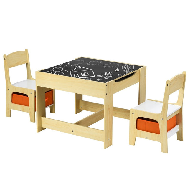 3 tlg. Kindersitzgruppe, Kindermöbel, Kindersitzgarnitur, Kindertisch mit 2 Holzstühlen, 3 in 1 Maltisch
