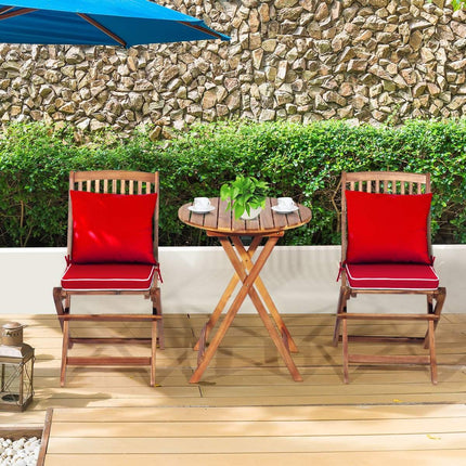3-tlg. Terrassenmöbel-Set mit rundem Tisch &amp; 2 Stühlen &amp; 2 Kissen ergonomische Sitzgruppe rot