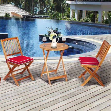 3-tlg. Terrassenmöbel-Set mit rundem Tisch &amp; 2 Stühlen &amp; 2 Kissen ergonomische Sitzgruppe rot