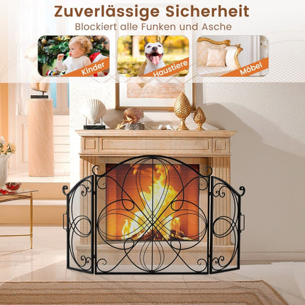 3-teiliger klappbarer Kaminschirm, Blumen-Metallgitter, 151x83 cm