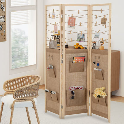 3-teiliger Raumteiler mit Ablage, 120×170 cm Holz