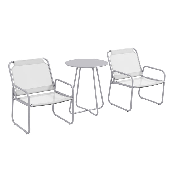 3-teiliges hellgraues Bistro-Set aus Mesh für Balkon und Garten