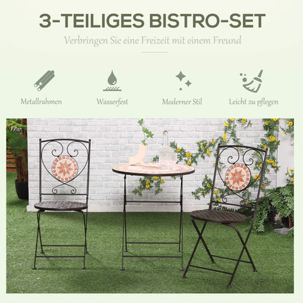 Bistro-Set - 3-teilig, Mosaikmetall, Tisch und 2 Stühle
