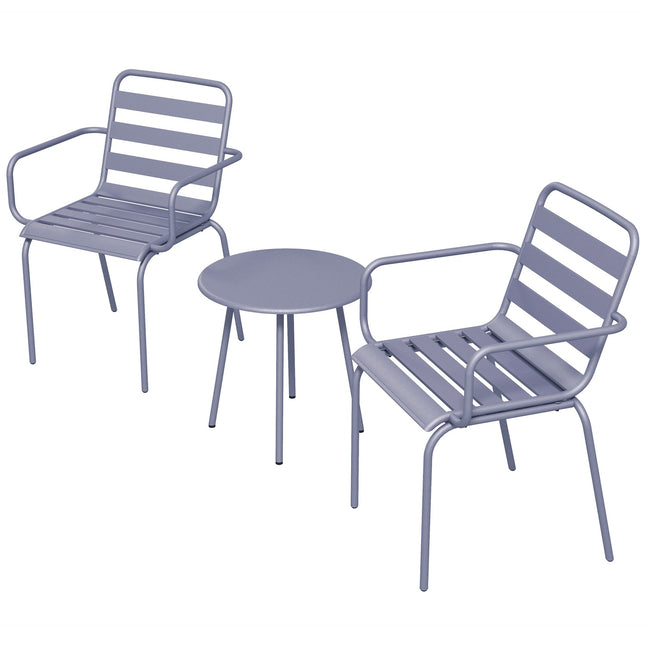 Hellgraues 3-teiliges Bistro-Set – Tisch und Stühle aus Stahl