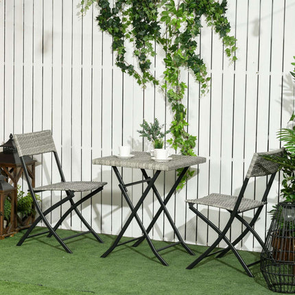 3 Pièces. Ensemble De Meubles De Balcon Rats, Ensemble De Bistro Avec 2 Chaises Pliantes, Table Pliante, Ensemble De Meubles De Jardin, Groupe De Sièges, Ensemble De Sièges, Métal, Gris Clair
