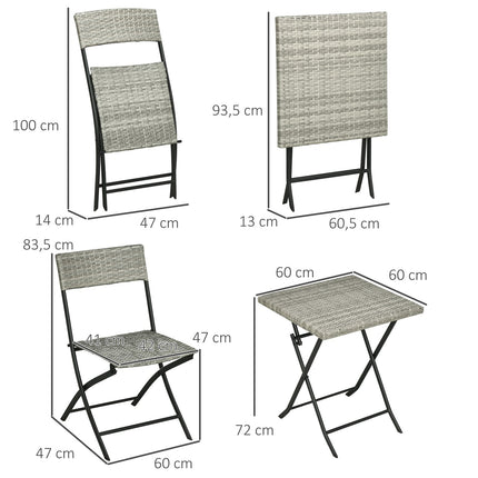 3 Pièces. Ensemble De Meubles De Balcon Rats, Ensemble De Bistro Avec 2 Chaises Pliantes, Table Pliante, Ensemble De Meubles De Jardin, Groupe De Sièges, Ensemble De Sièges, Métal, Gris Clair