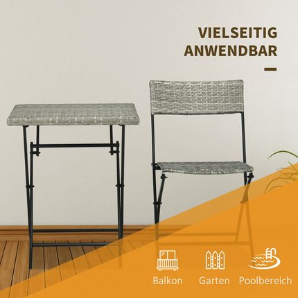 3 Pièces. Ensemble De Meubles De Balcon Rats, Ensemble De Bistro Avec 2 Chaises Pliantes, Table Pliante, Ensemble De Meubles De Jardin, Groupe De Sièges, Ensemble De Sièges, Métal, Gris Clair