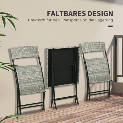 3 Pièces. Ensemble De Meubles De Balcon Rats, Ensemble De Bistro Avec 2 Chaises Pliantes, Table Pliante, Ensemble De Meubles De Jardin, Groupe De Sièges, Ensemble De Sièges, Métal, Gris Clair