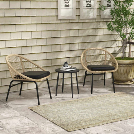 Rattan-Gartenmöbel – 3-teilig, gelbe Polster