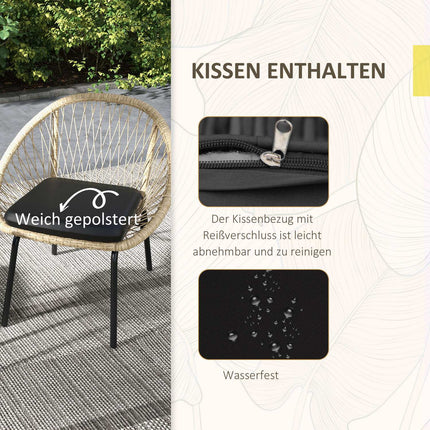 Rattan-Gartenmöbel – 3-teilig, gelbe Polster