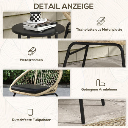 Rattan-Gartenmöbel – 3-teilig, gelbe Polster