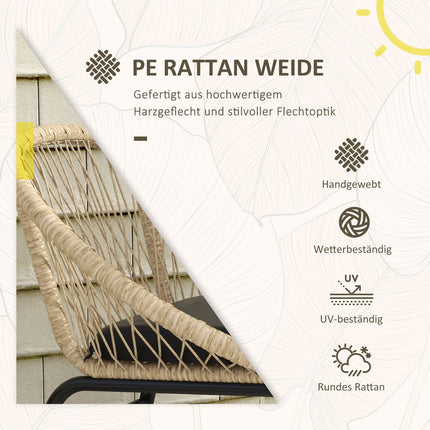 Rattan-Gartenmöbel – 3-teilig, gelbe Polster