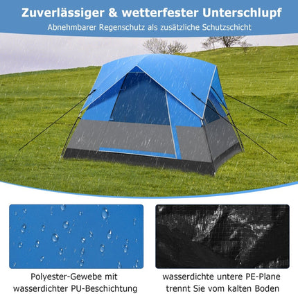 3-Personen-Campingzelt mit abnehmbarem Regenschutz und Unterlage