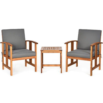 3-teiliges Akazienholz-Sofa-Set mit Kissen