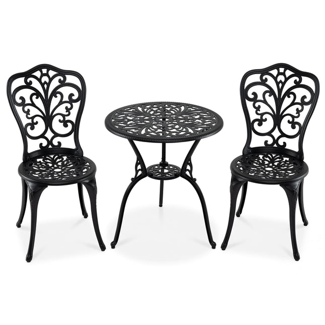 Ensemble bistro de patio en aluminium 3 pièces avec table et chaises