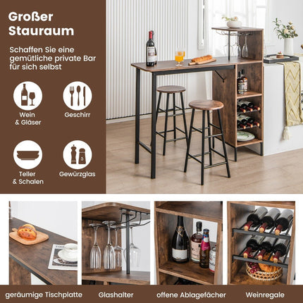 3-teiliges Bartisch- und Stuhlset Industrieller Pub-Tisch und Hocker Kaffee