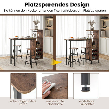3-teiliges Bartisch- und Stuhlset Industrieller Pub-Tisch und Hocker Kaffee