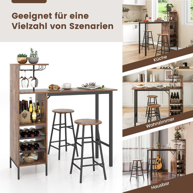 Ensemble table de bar et chaises 3 pièces, table de pub industrielle et tabouret café