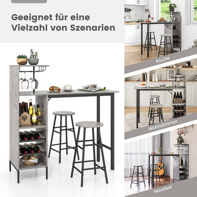 Ensemble table de bar et chaises 3 pièces, table de pub industrielle et tabouret gris