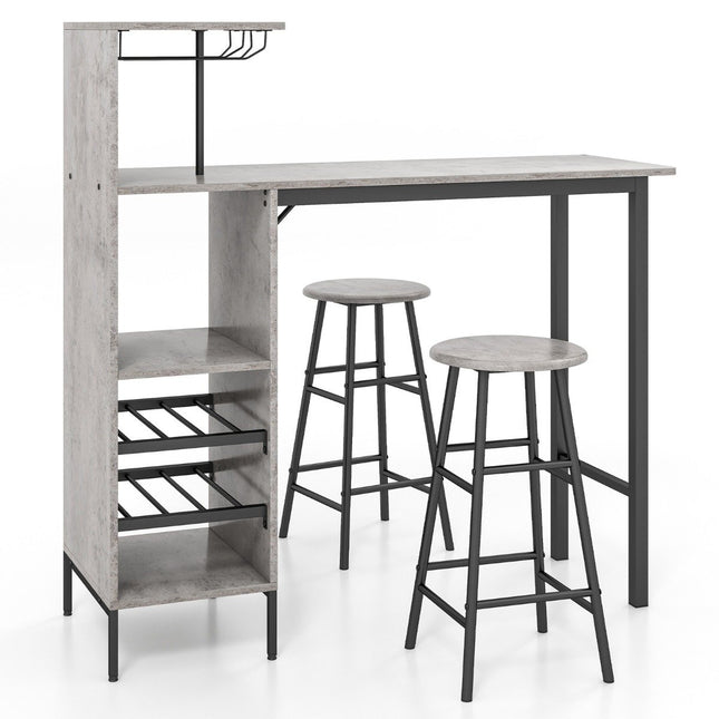 Ensemble table de bar et chaises 3 pièces, table de pub industrielle et tabouret gris