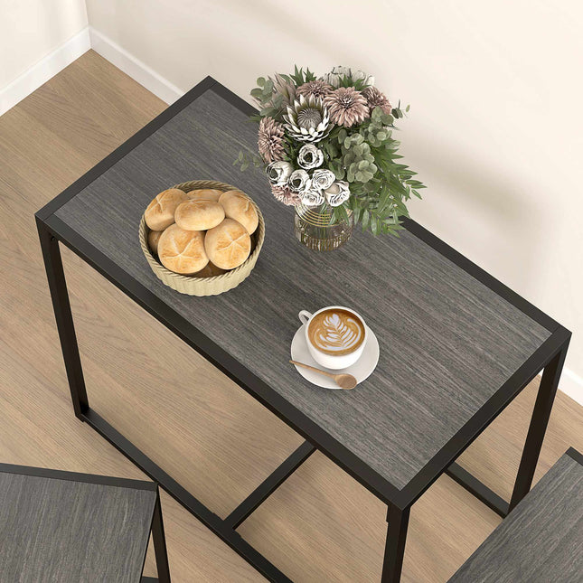 Ensemble table de bar 3 pièces avec 2 chaises, MDF gris, structure en acier