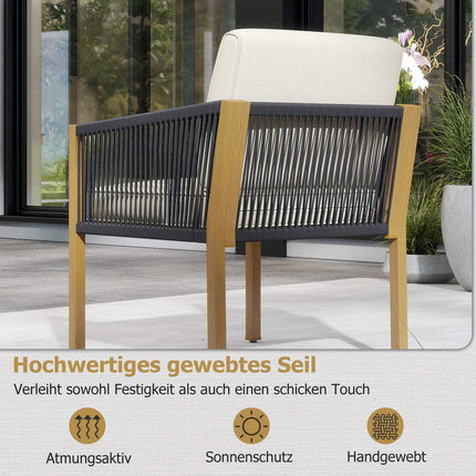 3-teiliges Bistrotisch-Set mit Kissen, Beige, für Balkon & Garten
