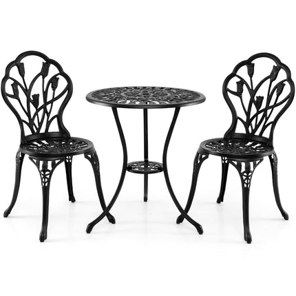 Ensemble bistro 3 pièces en fonte d'aluminium avec trou pour parasol