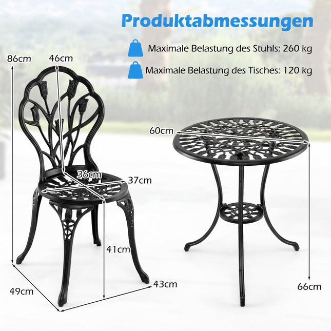 Ensemble bistro 3 pièces en fonte d'aluminium avec trou pour parasol