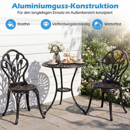 Ensemble bistro 3 pièces en fonte d'aluminium avec trou pour parasol