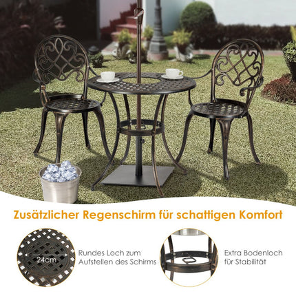 3-teiliges Outdoor-Bistro-Set aus Aluminiumguss mit integriertem Eiskübel