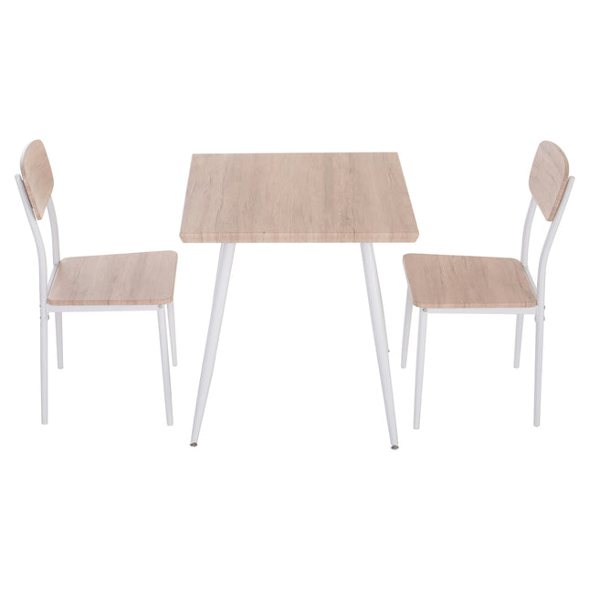 Ensemble De Table À Manger 3 Pièces Mdf + Métal Grain De Bois Naturel + Blanc Avec 1 Table + 2 Chaises