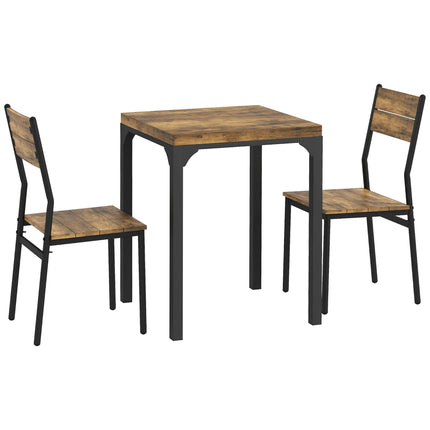 Ensemble de salle à manger 3 pièces, table et 2 chaises, MDF et métal, marron