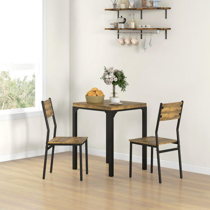 Ensemble de salle à manger 3 pièces, table et 2 chaises, MDF et métal, marron