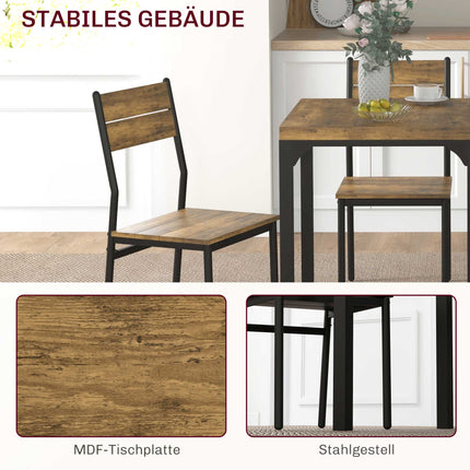 Ensemble de salle à manger 3 pièces, table et 2 chaises, MDF et métal, marron
