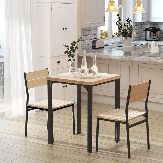 3-teiliges Esszimmerset, MDF-Tisch und Metallstühle, Holzoptik