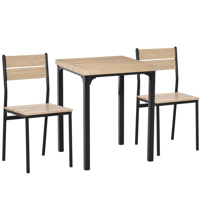 3-teiliges Esszimmerset, MDF-Tisch und Metallstühle, Holzoptik