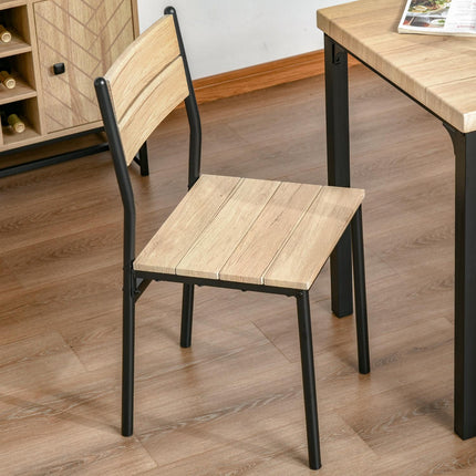 Ensemble De Salle À Manger 3 Pièces Avec Table En Bois Mdf + Métal, Grain De Bois Naturel + Noir, 1 Table + 2 Chaises