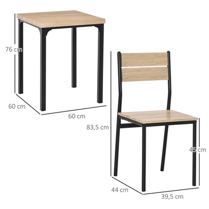Ensemble De Salle À Manger 3 Pièces Avec Table En Bois Mdf + Métal, Grain De Bois Naturel + Noir, 1 Table + 2 Chaises