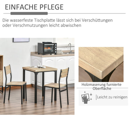 Ensemble De Salle À Manger 3 Pièces Avec Table En Bois Mdf + Métal, Grain De Bois Naturel + Noir, 1 Table + 2 Chaises