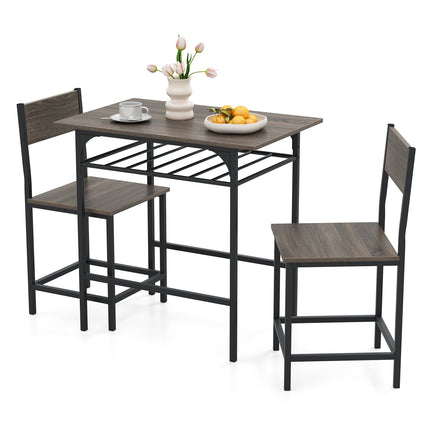 Ensemble de salle à manger 3 pièces, table et 2 chaises en bois, gris