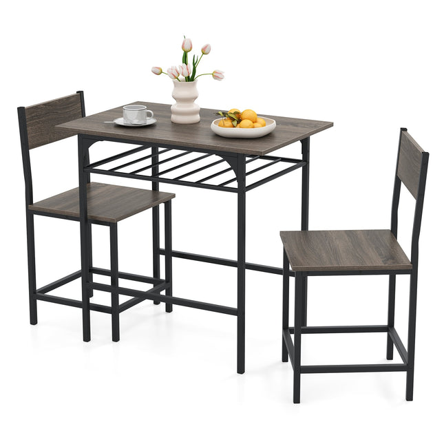 Ensemble de salle à manger 3 pièces, table et 2 chaises en bois, gris