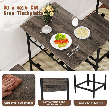 Ensemble de salle à manger 3 pièces, table et 2 chaises en bois, gris