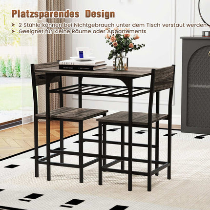 Ensemble de salle à manger 3 pièces, table et 2 chaises en bois, gris
