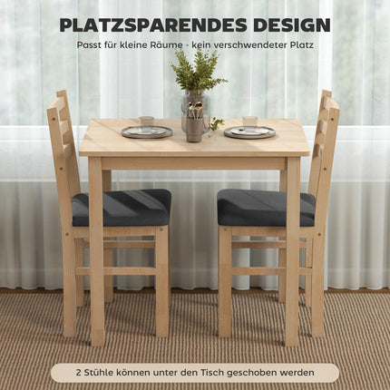 Ensemble de salle à manger 3 pièces avec 2 chaises, gain de place, en bois