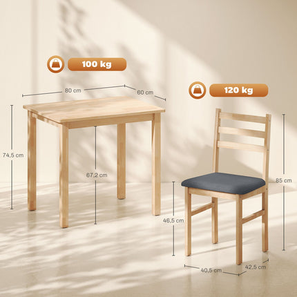 Ensemble de salle à manger 3 pièces avec 2 chaises, gain de place, en bois